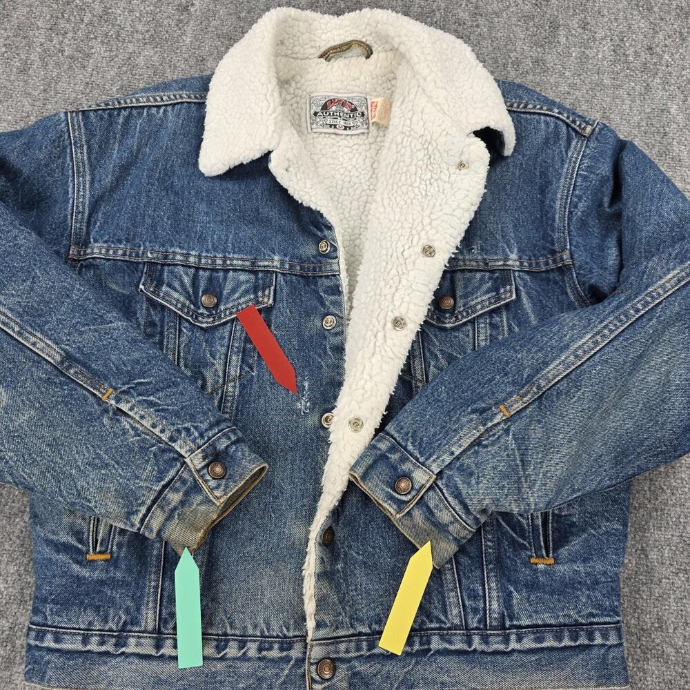 Levis Jacket Mens Medium Blue Sherpa Lined Denim Trucker Coat 70609-0216 Winter - Picture 15 of 16